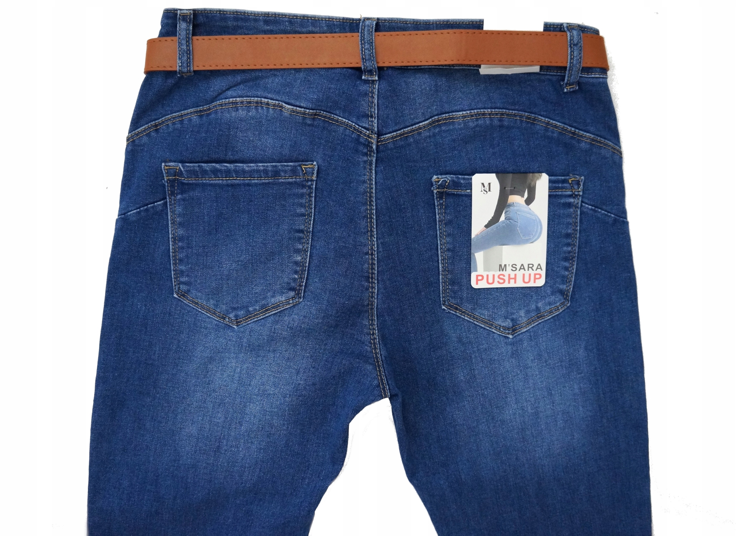 M.SARA DAMSKIE SPODNIE WYSZCZUPLAJĄCE JEANSY PROSTE NOGAWKI DŁUGIE PASEK Rozmiar 40