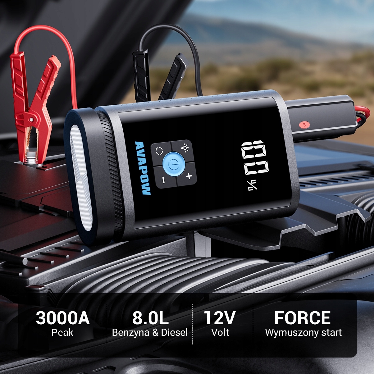 BOOSTER ROZRUCHU JUMP STARTER POWERBANK LATARKA 3000A 16000mAh AVAPOW JP3 Model JP3