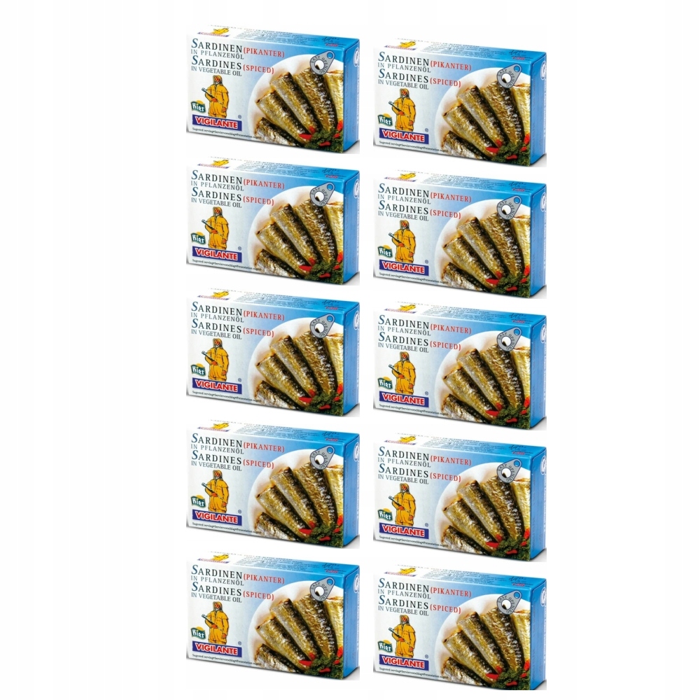 10 x Sardynki Pikantne w Oleju Słonecznikowym 120 g (88 g) Vigilante