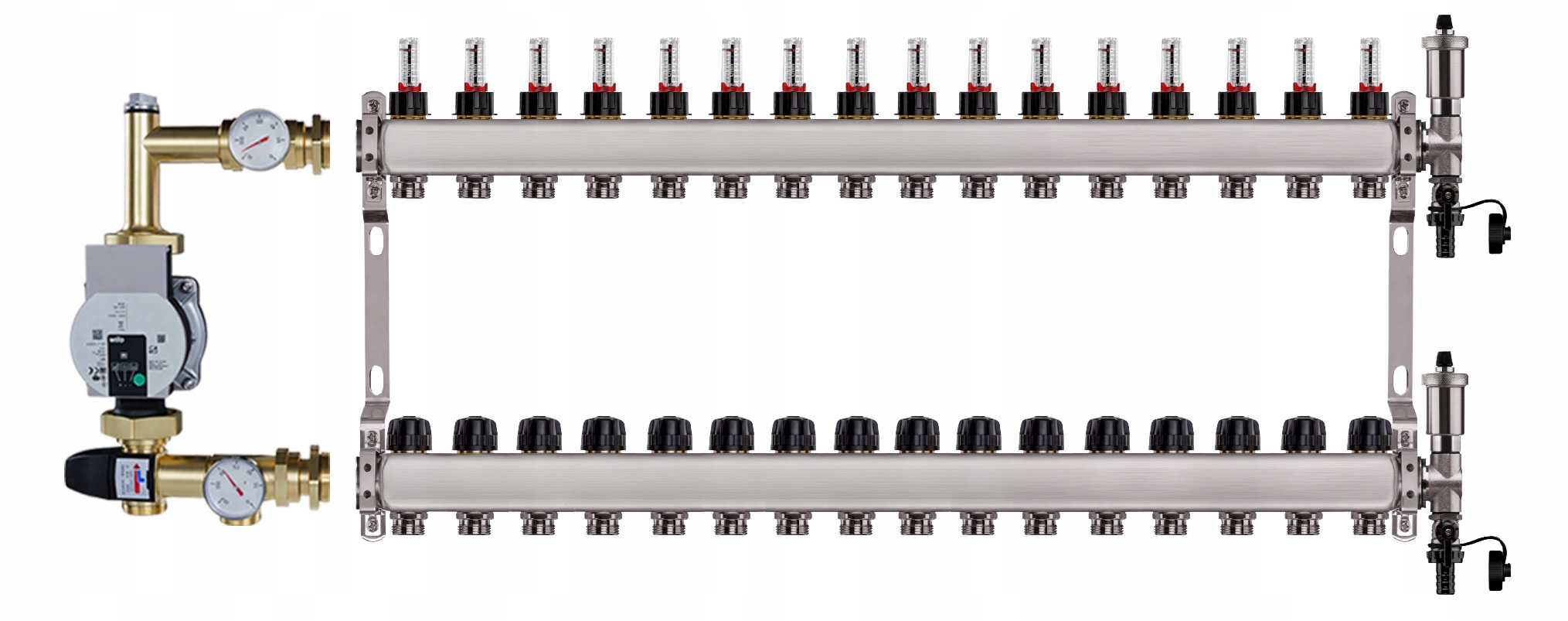 Rozdělovač pro podlahu 16 sekcí nerezový pro vytápění Čerpadlo Wilo