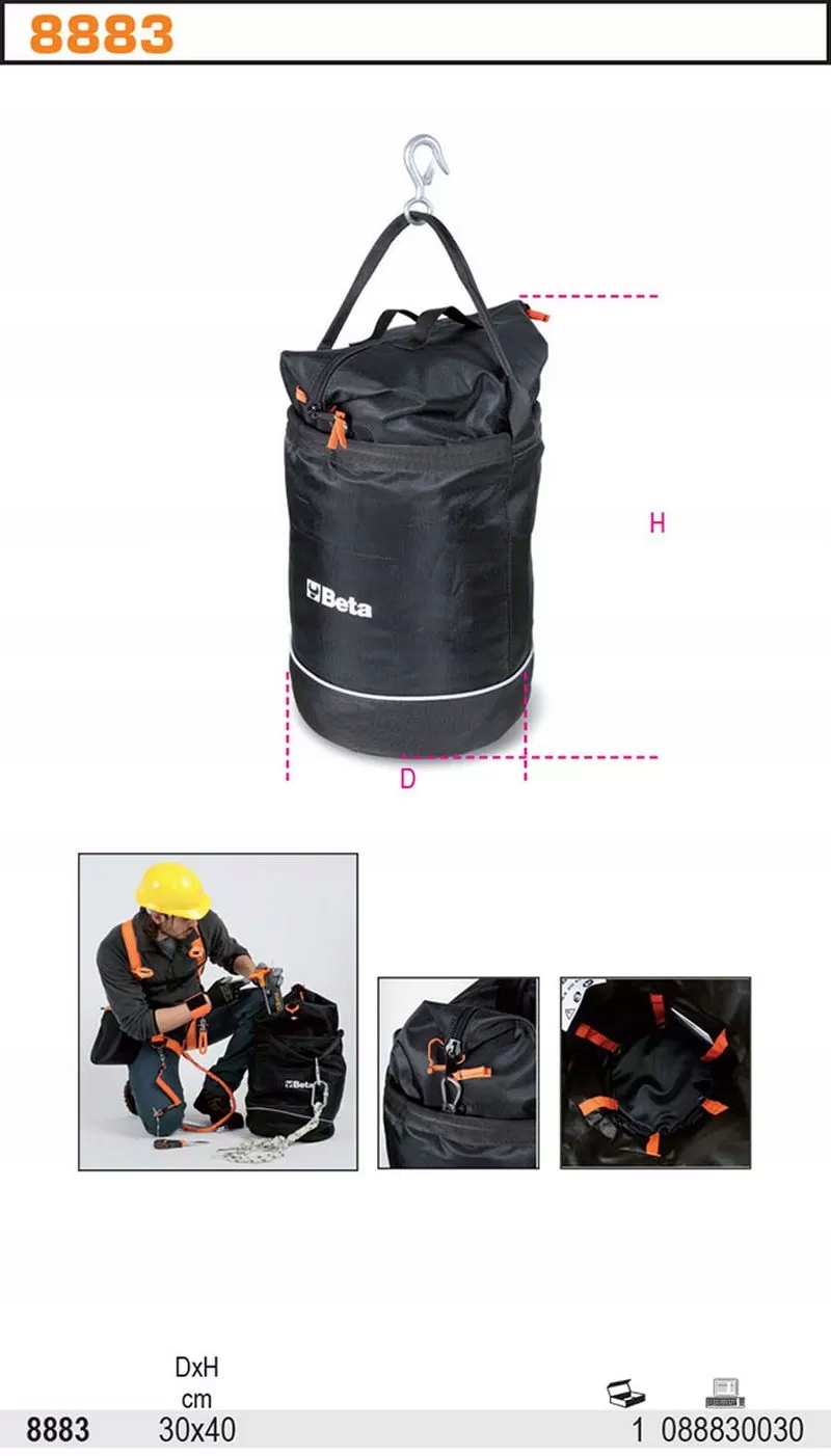 Worek na narzędzia z tkaniny technicznej do prac na wysokościach z 6 zaczep Marka Beta