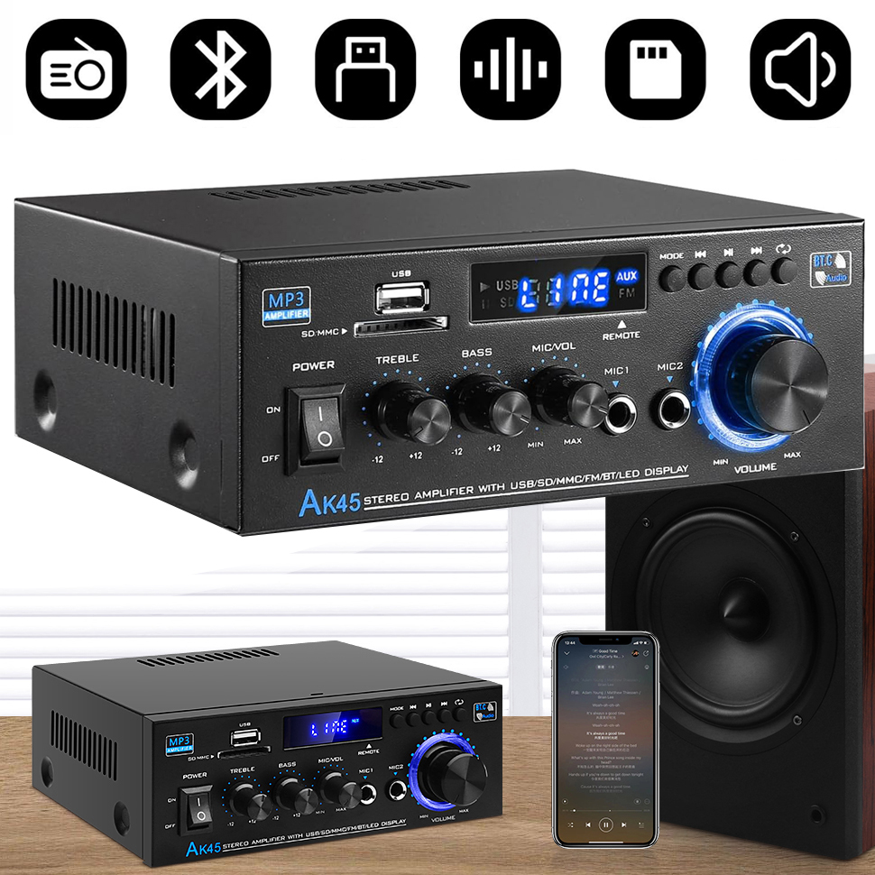 WZMACNIACZ BLUETOOTH 5.0 HIFI STEREO, 2-KANAŁOWY MINI WZMACNIACZ AUDIO