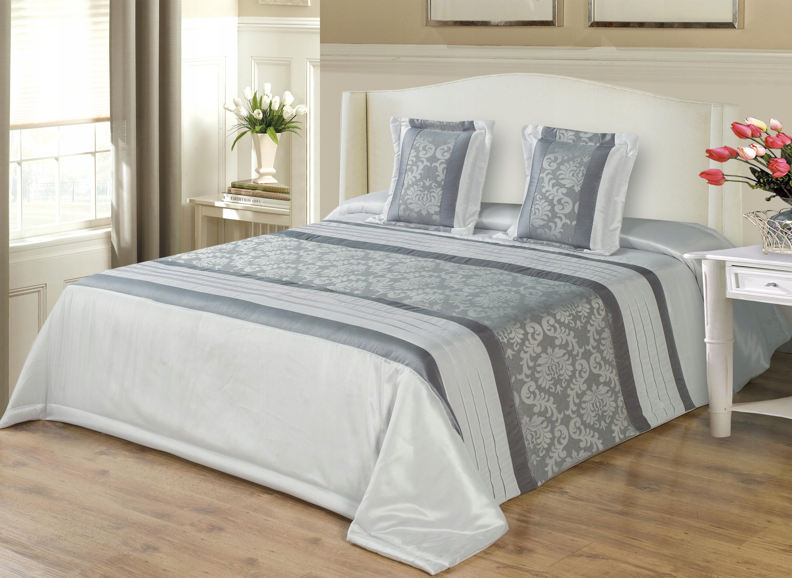 240x260 NARZUTA SATYNOWA NA ŁÓŻKO 79253 GRAY SZARA