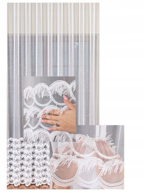 Záclona Záclona Bílá Guipure Frzydzle Haft Salon Hotel s páskou š. 300x230