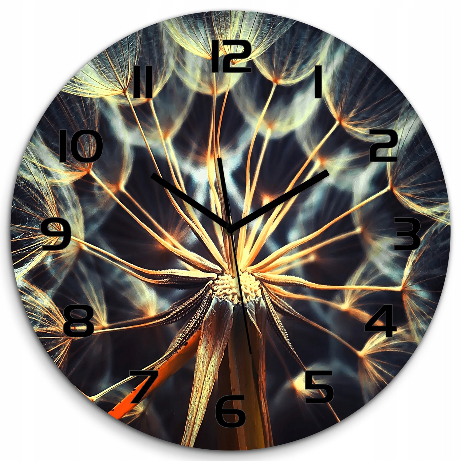 

Duży okrągły zegar szkło hartowane Dmuchawce fi 60