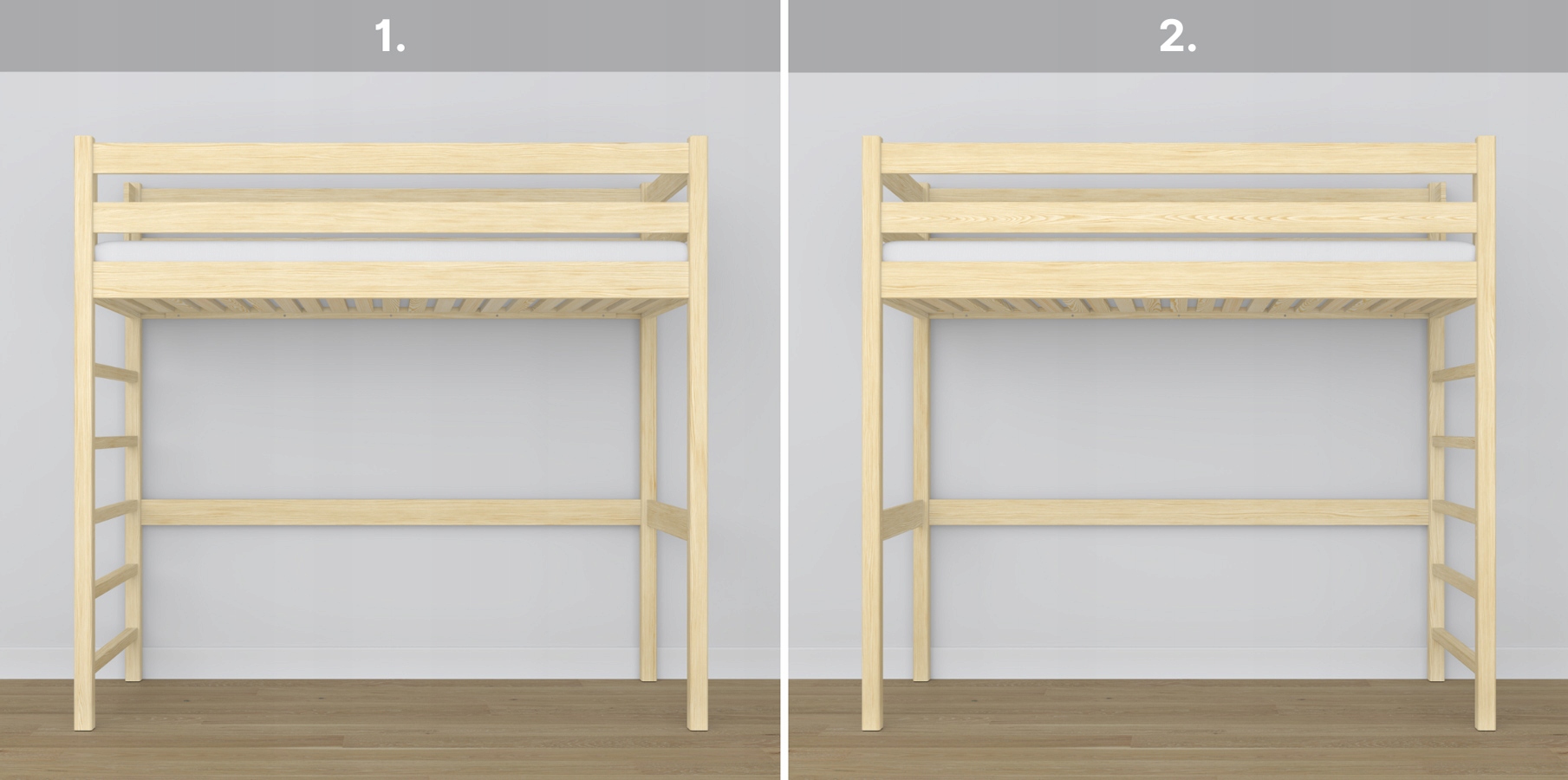 Łóżko piętrowe na antresoli drewniane N01 120x200 Materiał korpusu drewno