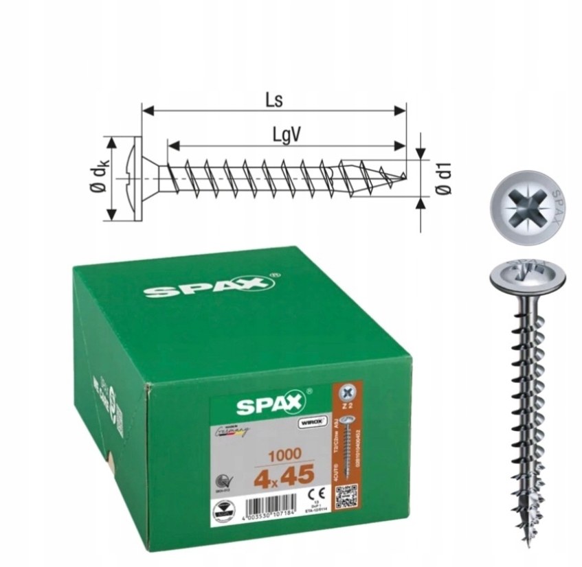 Univerzálna skrutka Wirox spax 4 x 45 Wirox podložka 1000 ks