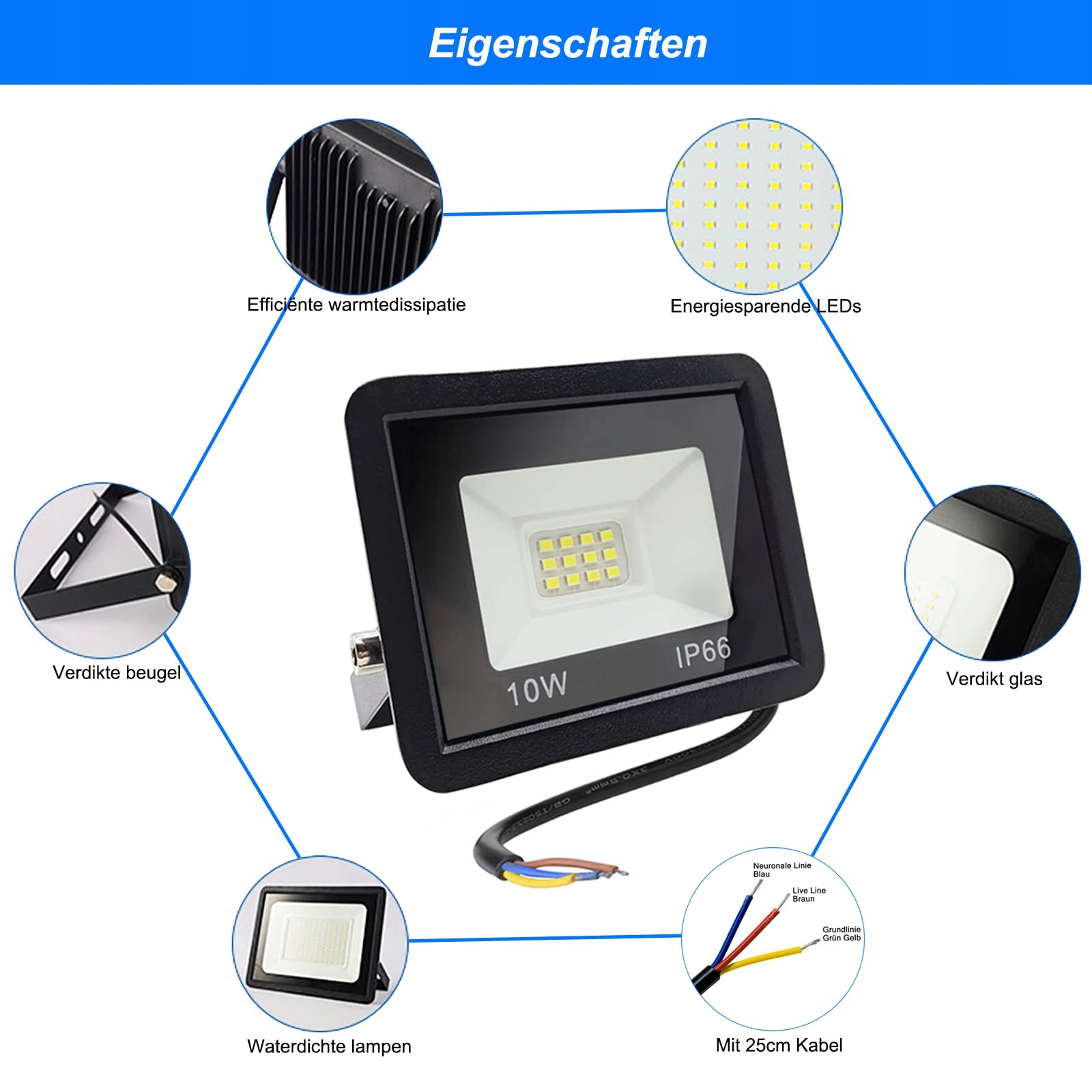 Reflektor LED Zewnętrzny Garażu Tarasu | 5x10W 850lm 6500K IP66 MOLVCE — miniatura 4