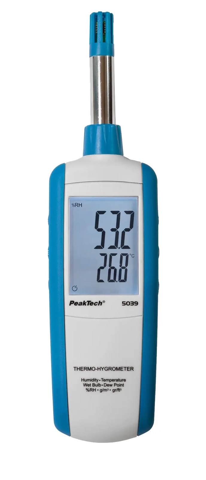 Termohygrometr Vlhkoměr rosný bod mokrý teploměr PeakTech 5039 LCD °C °f
