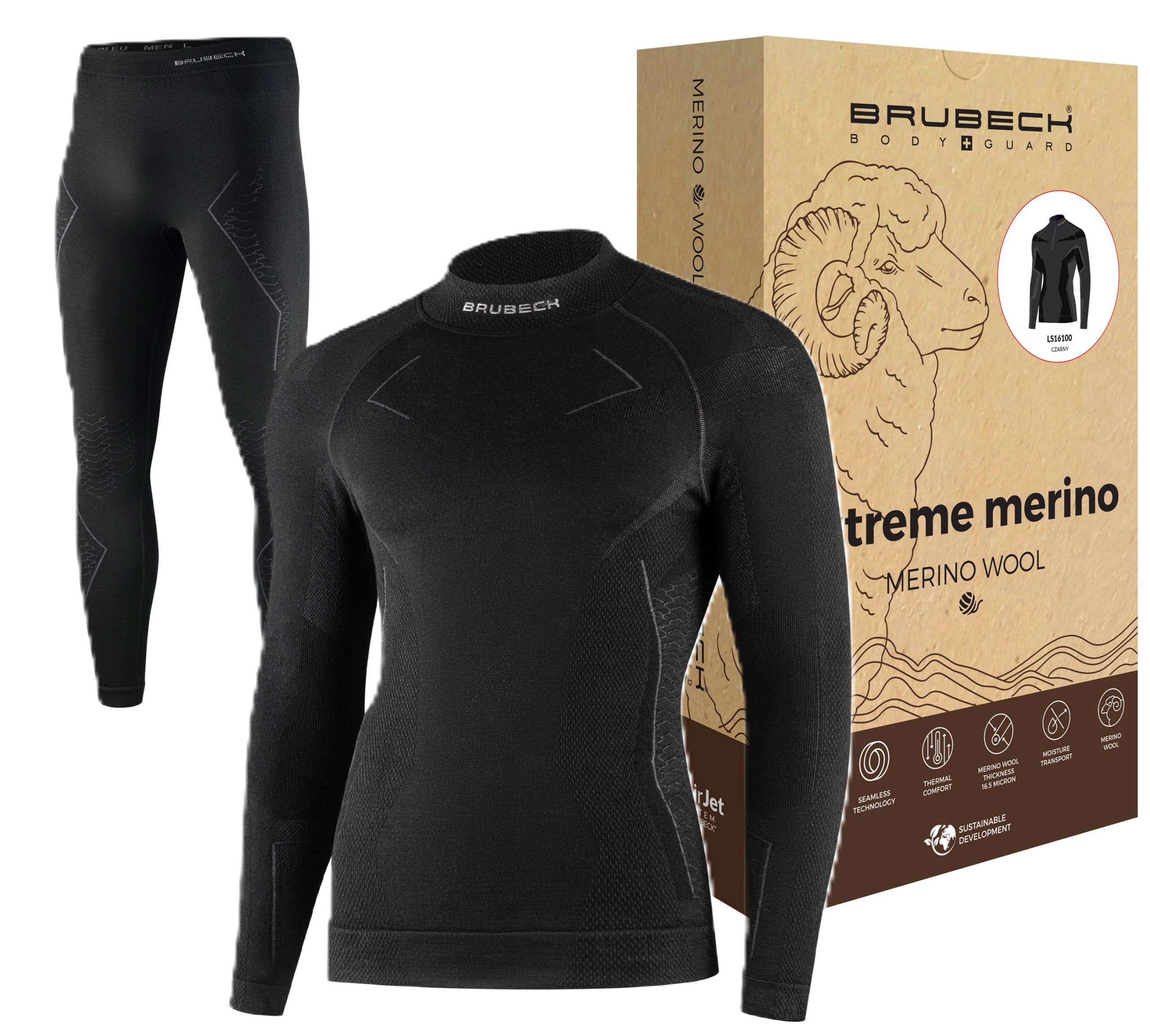 Brubeck Merino wełniana bielizna termoaktywna Męska do sportów zimowych 2XL