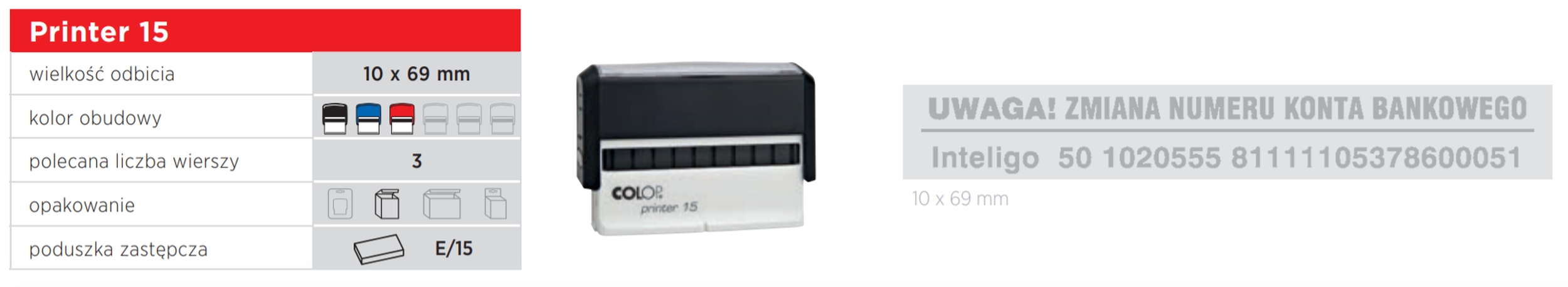 Pieczątka Colop Printer 15 10x69mm z gumką Marka Colop