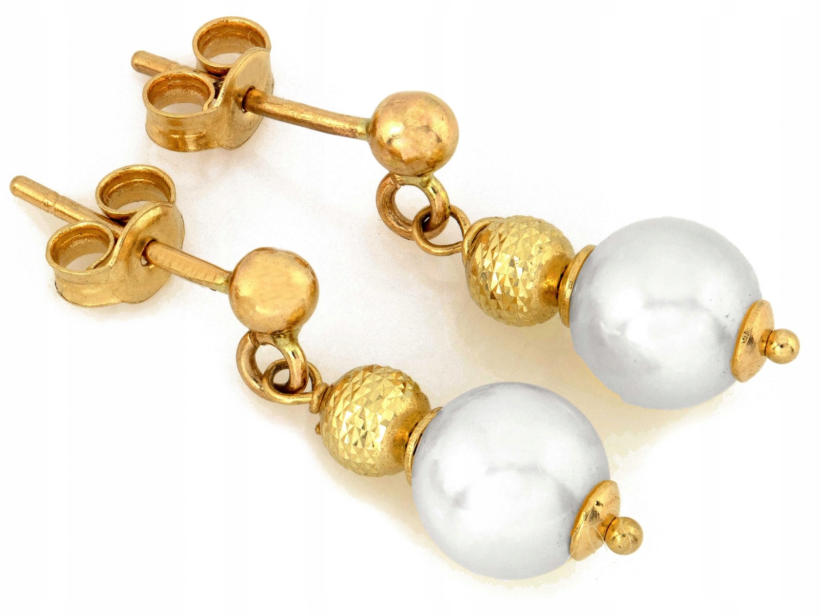 Náušnice ze zlata 585 14kt s bílou perlovou kuličkou na tyčince, 1.88 g