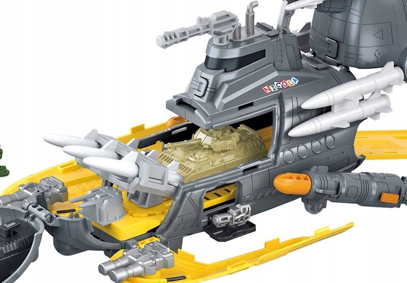 DUŻA ROZKŁADANA ŁÓDŹ PODWODNA + MAŁE AUTKA ŻOŁNIERZYKI Materiał plastik inny