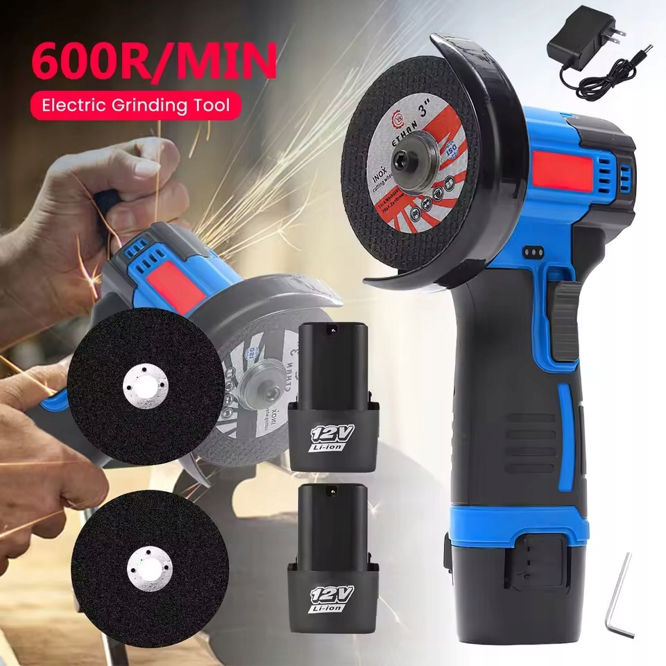Úhlová Bruska Akumulátorová 12V, 19500RPM 2X Baterie 2X Kotouč