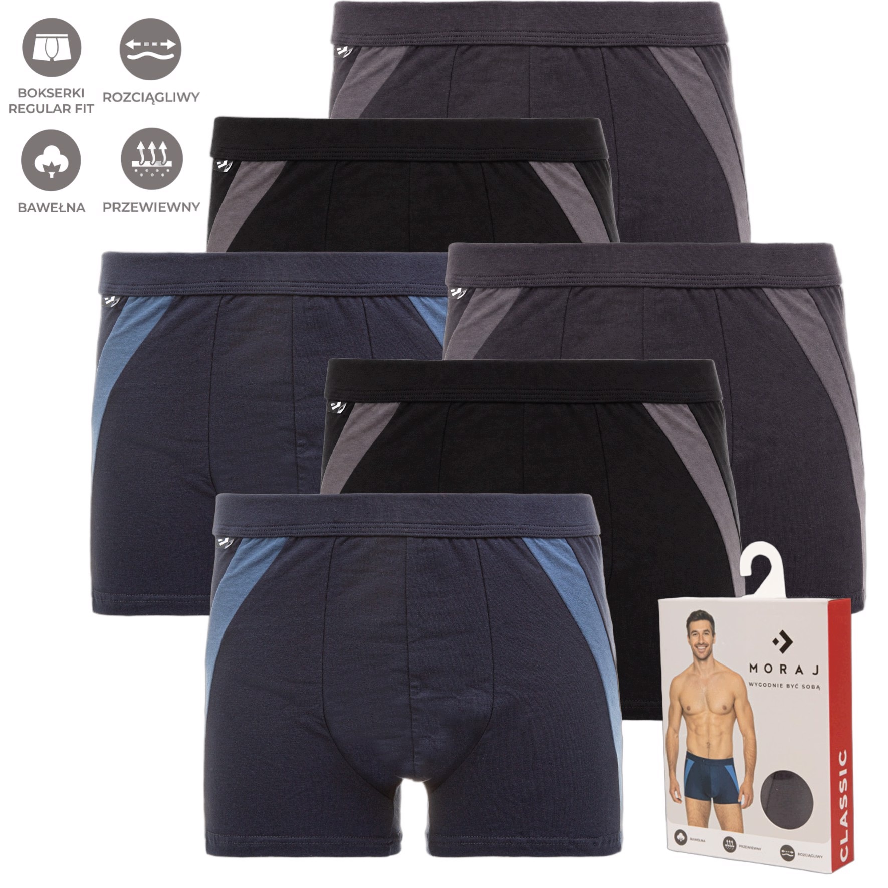 Pánské bavlněné boxerky Moraj Pohodlné Classic Fit Slipy 6-PAK XL
