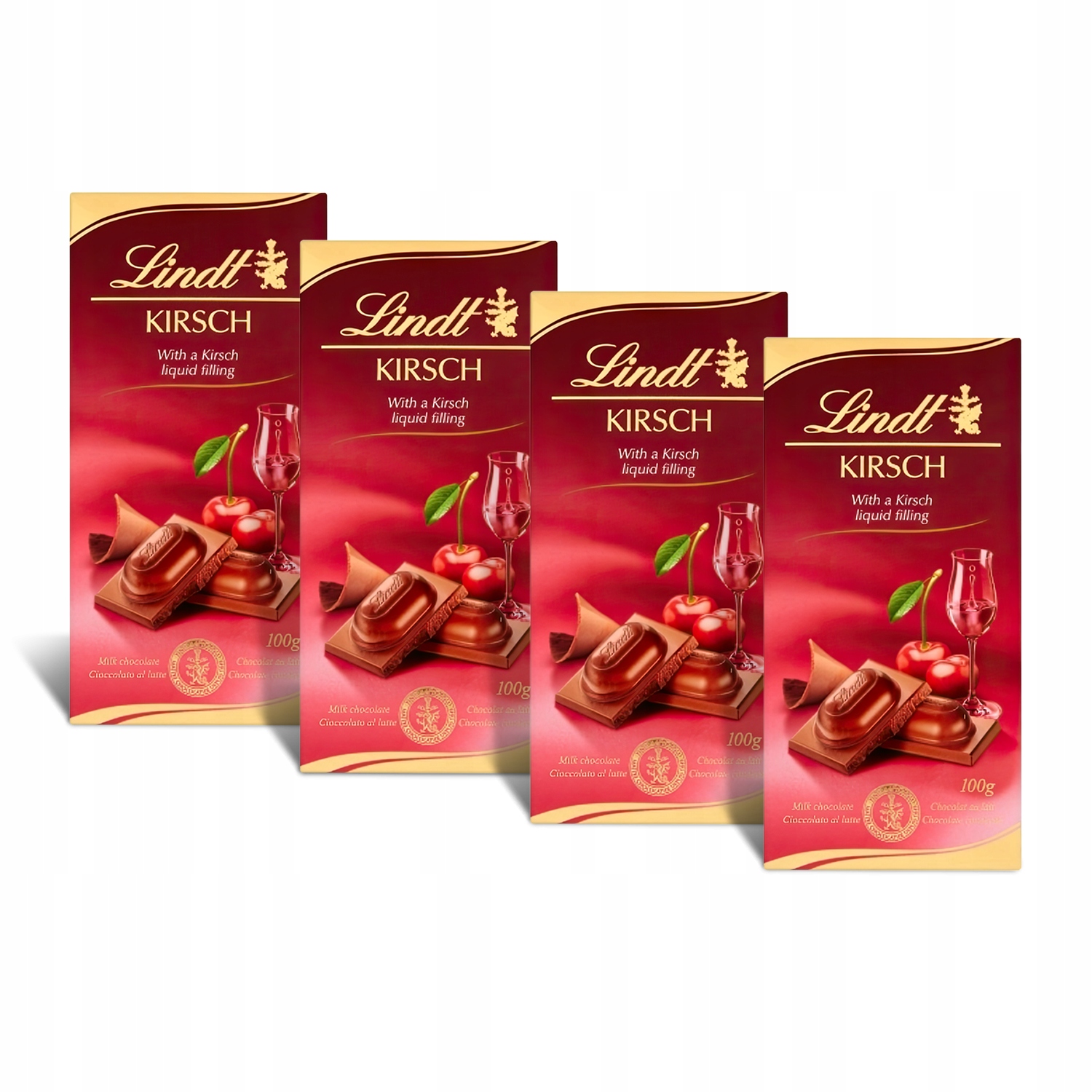 Lindt Czekolada mleczna z płynnym nadzieniem z dodatkiem Kirsch 100g x4