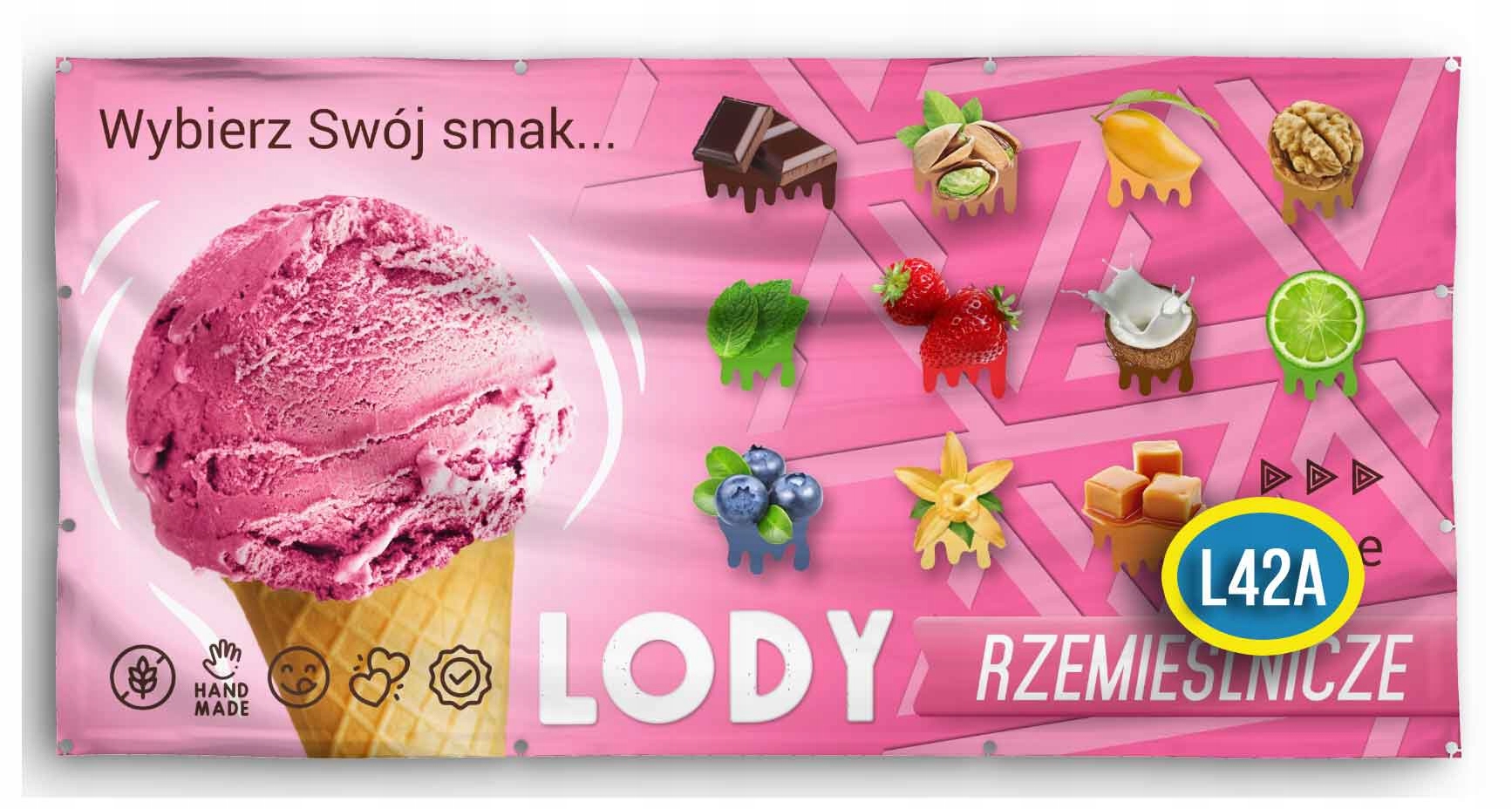 Baner Reklamowy 2mx1m Lody Gałkowe Kręcone Włoskie Marka B&B