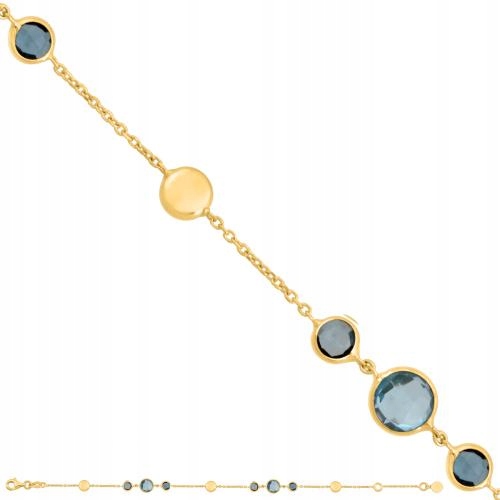 Zlatý náramek 585 pro ženy s modrými kameny a zlatými puntíky