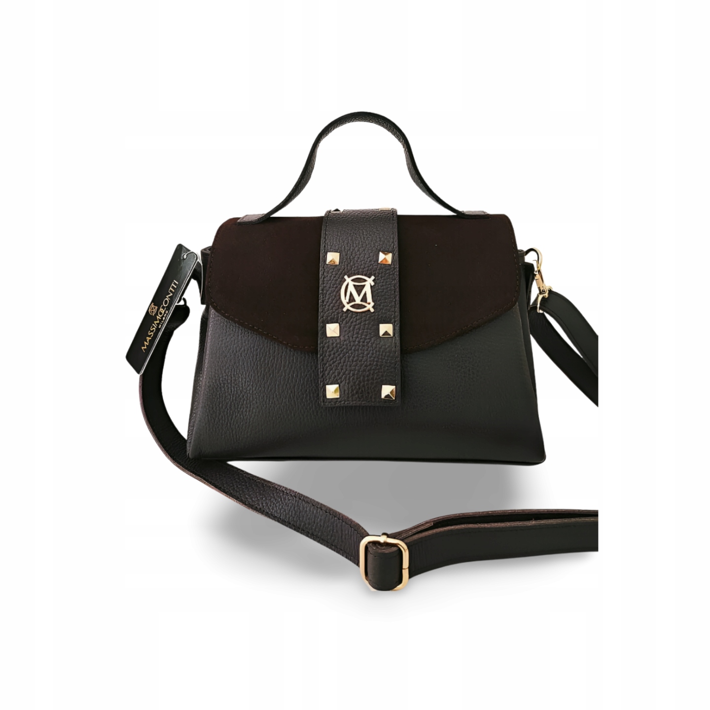 Massimo Contti kufřík kožený tříkomorový, hnědý, cvočky