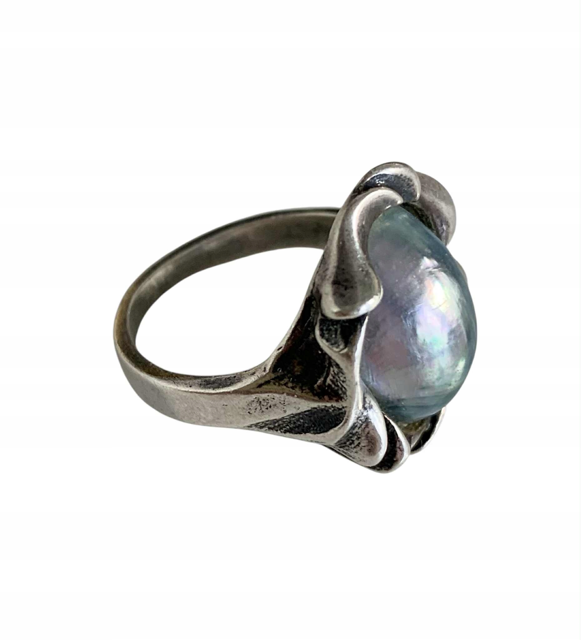 Srebrny Pierścionek Perła Perłowy Nautilus Shell