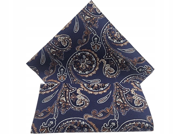 BRĄZOWA / GRANATOWA WE WZORY POSZETKA WYPUSTKA BUTONIERKA