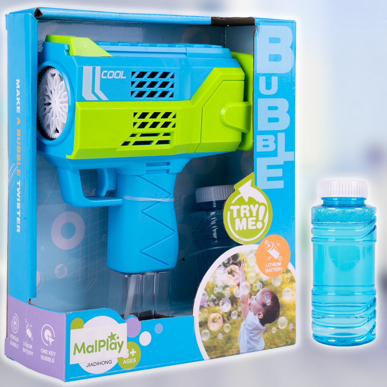 BUBBLE PIST BAZOOKA BUBBLE STROJ BUBBLE BLASTER TEKUTINY Věk dítěte 3 roky +