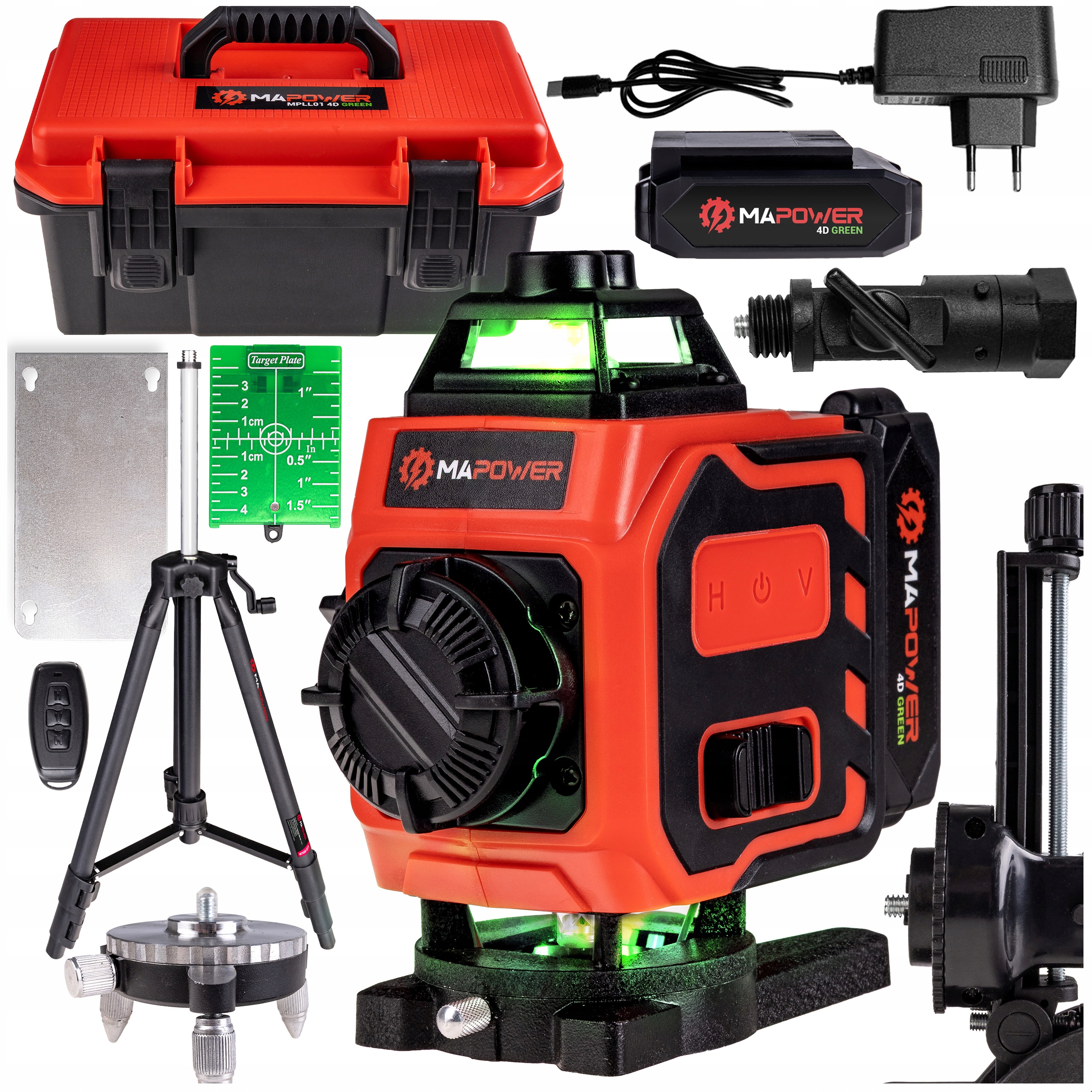 Křížový Laser Laserová Vodováha 4D Rovinná Zelená Stativ 120 CM