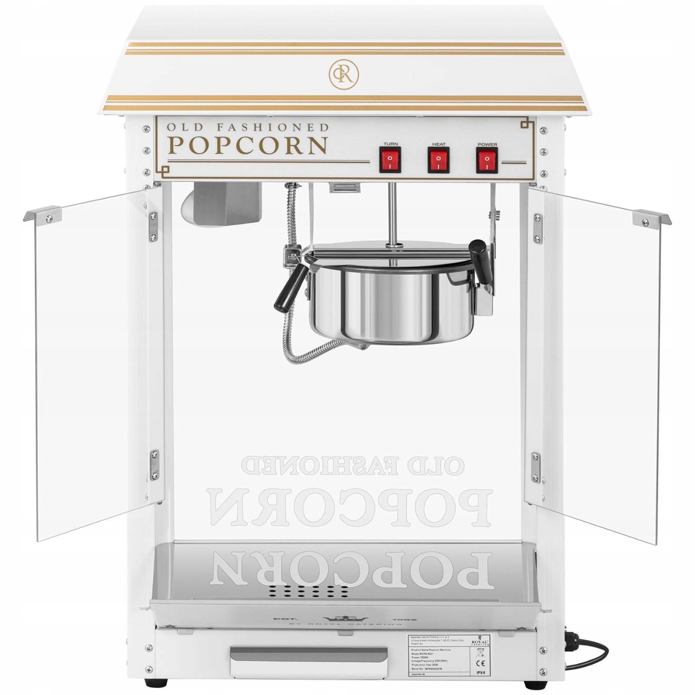 MASZYNA DO POPCORNU WYDAJNA 5-6 kg/h 1600 W BIAŁA Model RCPS-WG1