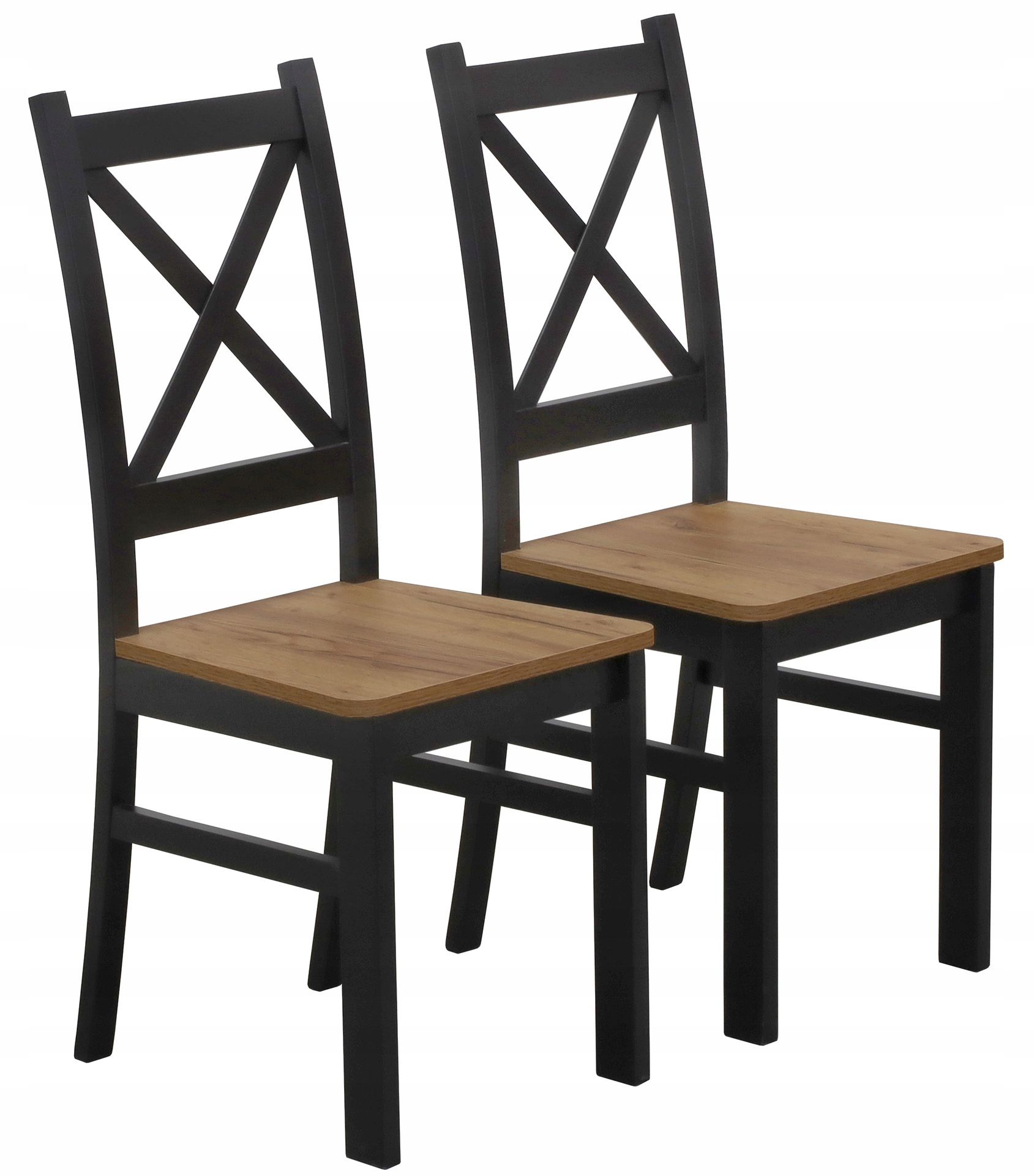 Sada 2 x Dřevěná židle do obývacího pokoje, jídelna, kuchyně, černá/dub Craft