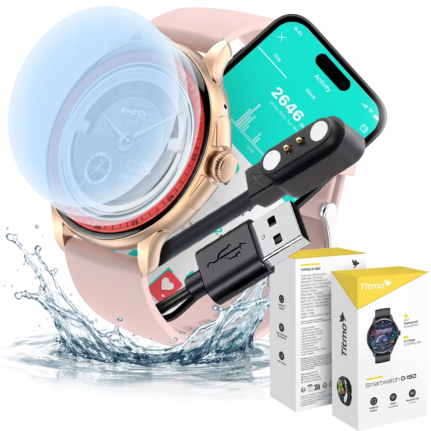 Chytré Hodinky Dámské vodotěsné hodinky Růžové Sport Amoled Pl 3x Sklo