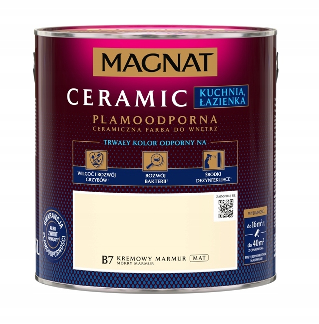 Farba Magnat Ceramic Kuchnia Łazienka 2,5L B7 Kremowy Marmur/ Mokry Marmur