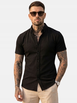 Koszula męska z krótkim rękawem muślinowa czarna Loreno Denley_2XL