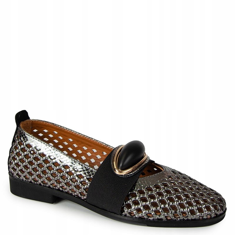Boccato 0820-30-6184 Stříbrné Ažurové Kožené Baleríny 39