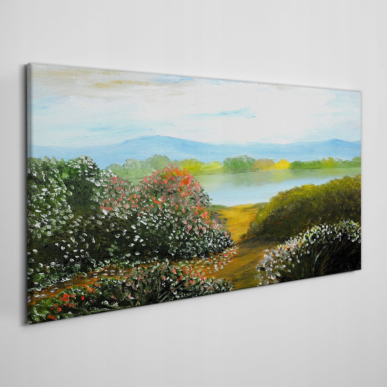 

Obraz na płótnie Kwiaty woda drzewa niebo 120x60