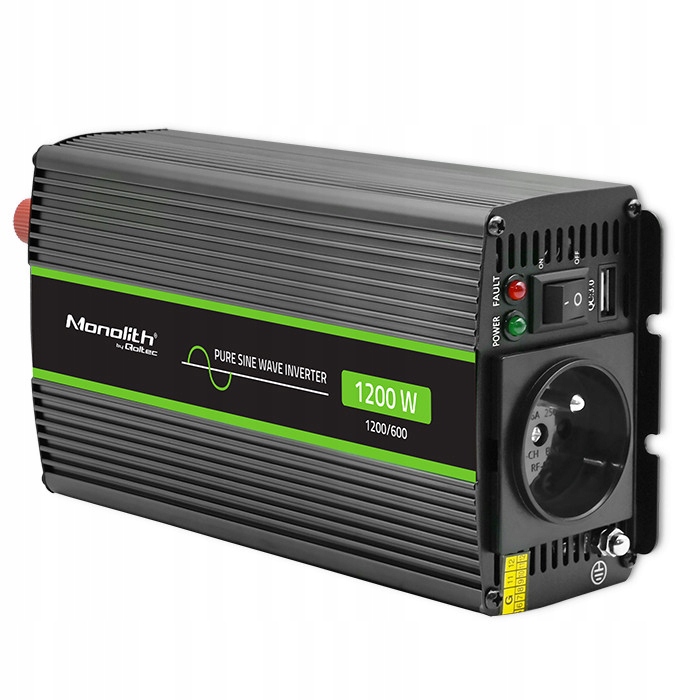 Qoltec Przetwornica napięcia Monolith 600W 1200W 12V/230V Czysty Sinus