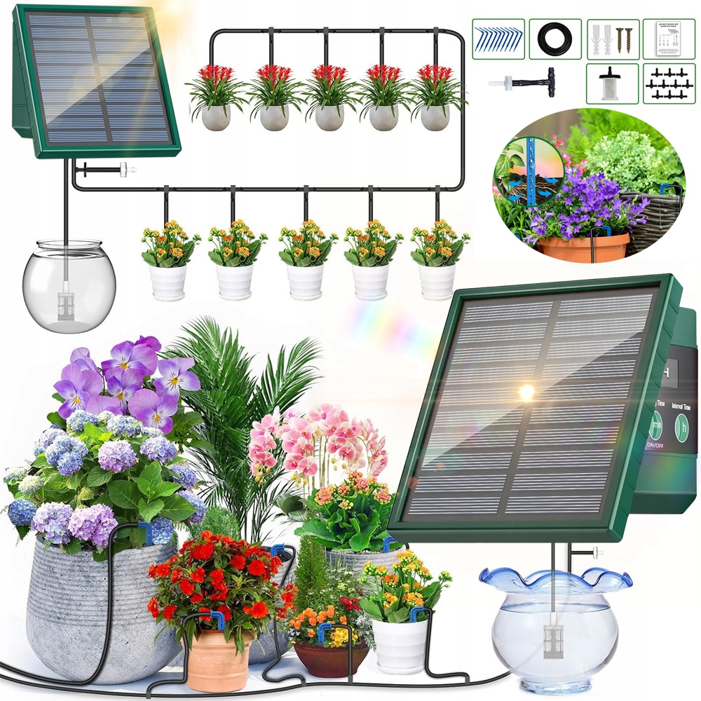 Solární Automatický Zavlažovací Systém 10 M, 10 Trysek Pro Kapkové Zavlažování