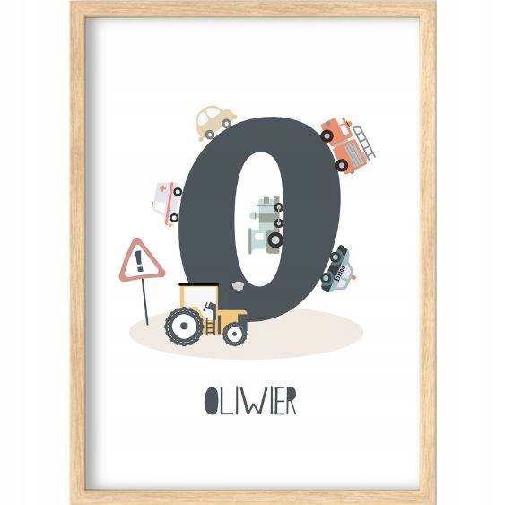 ZESTAW 3 PLAKATY 50x70 ALFABET SAMOCHODY AUTA KOPARKA TRAKTOR SAMOLOT BOHO Szerokość produktu 50 cm