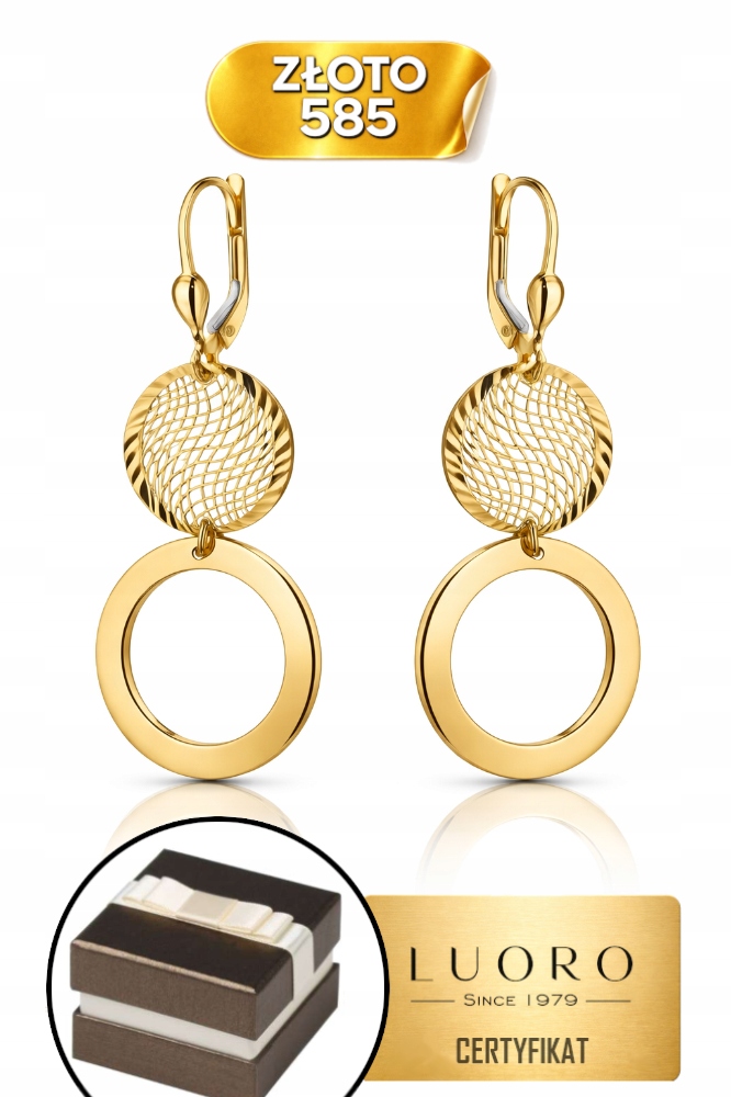 Náušnice Zlaté 585 14K Ažurové Kolečko A Ring Anglické Zapínání 48 MM