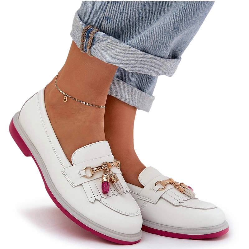 Kožené Mokasíny S Ozdobou S.barski LR51-768 Bílé 40