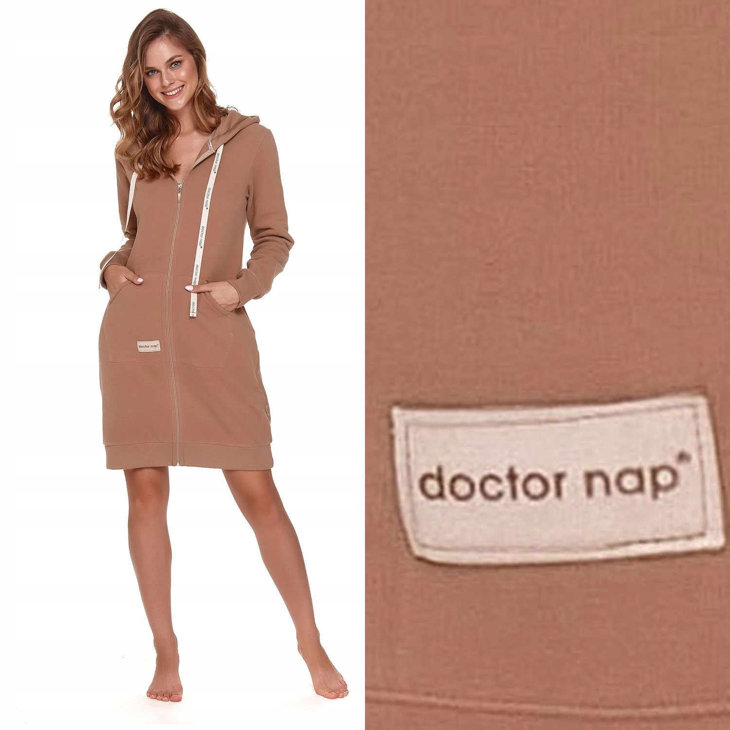 Dámský župan Doctornap Smz 9756 wood kávový s kapucí a kapsami M