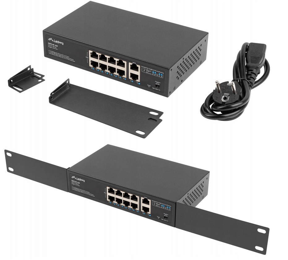 Switch Lanberg 8X100MB Poe+ 2X 1GB Niezarządzalny Rack 10"/19" Gigabit 120W
