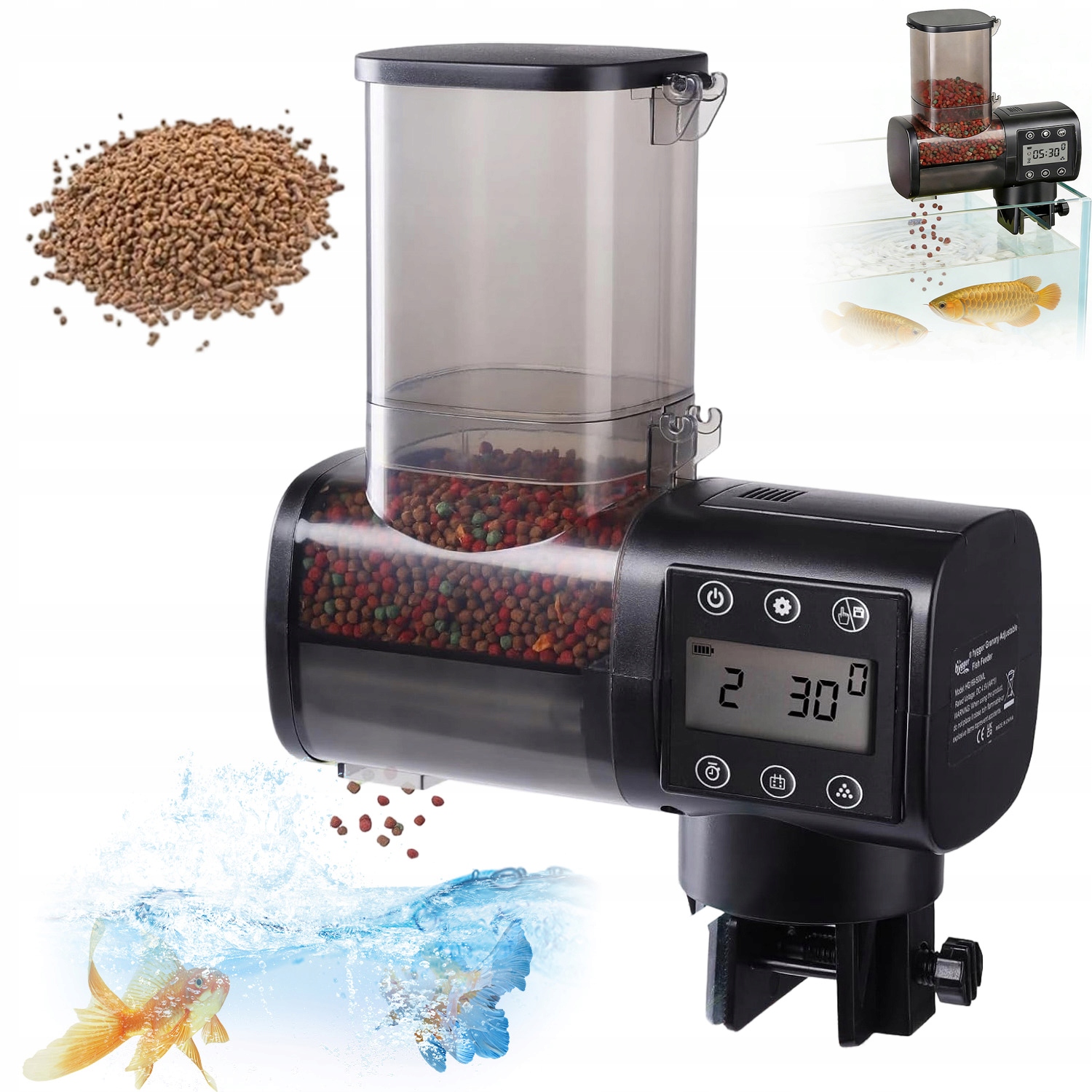 Levně Automatické Krmítko Pro Ryby 500 ML S Funkcí Časovače LCD A Odolnou Obrazovkou