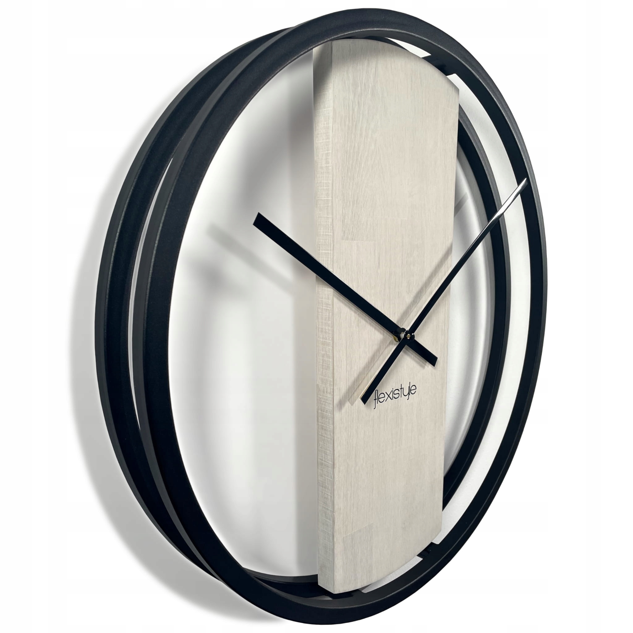 Nástěnné hodiny kulatý dřevěné Loft Oval dub bělený 50 cm tiché do obývacího pokoje