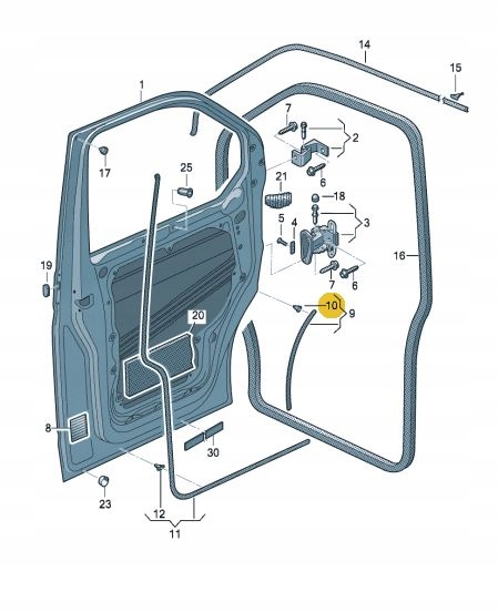 Spinka uszczelki drzwi przednich VW T5 T6 Producent części Volkswagen OE