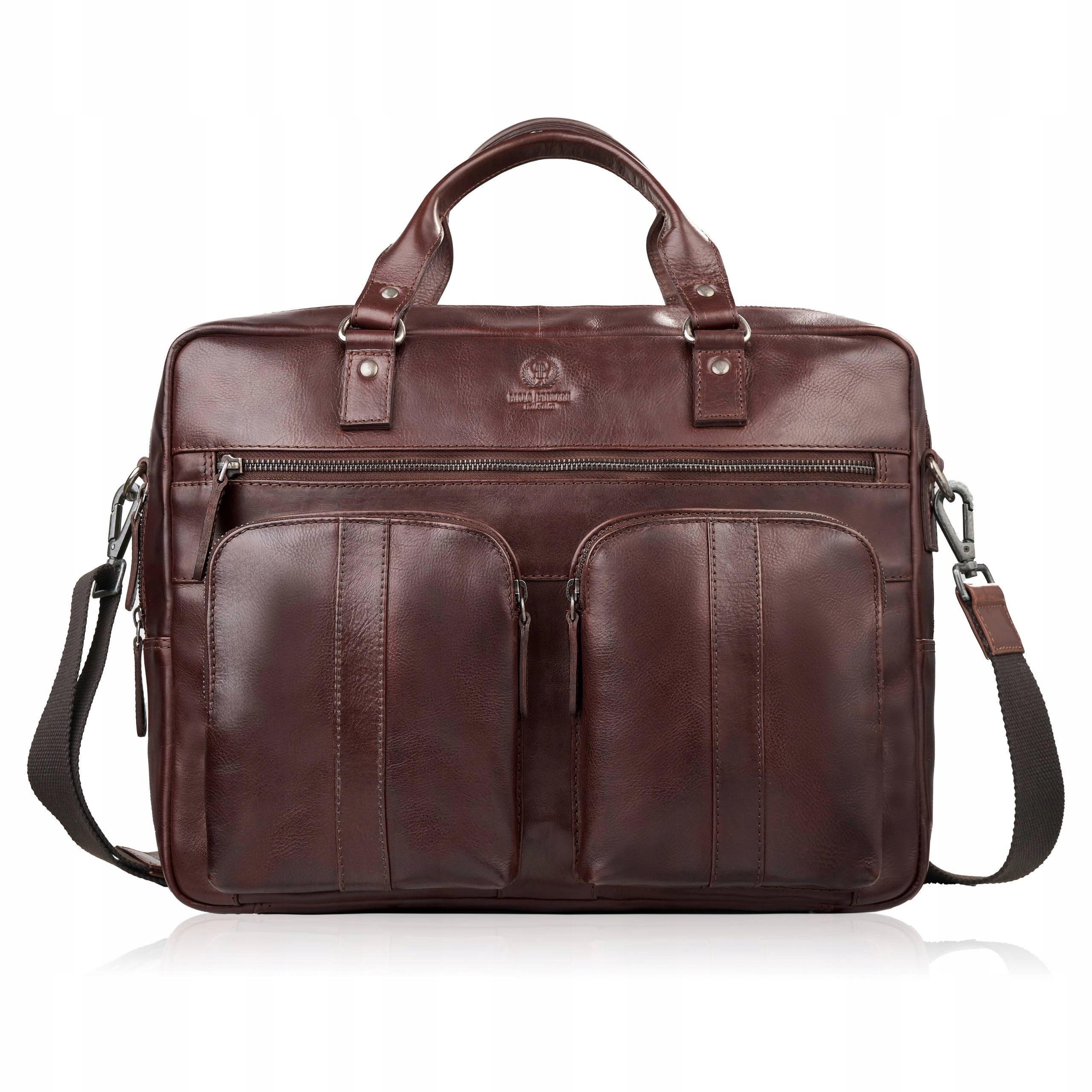 Kožená taška na notebook na dokumenty, hnědá Paolo Peruzzi