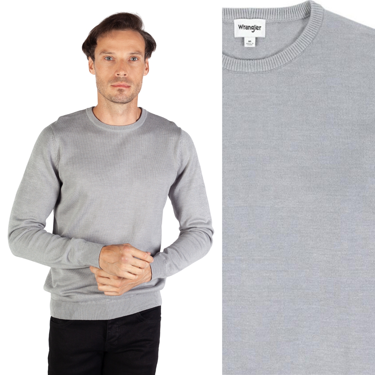 Wrangler Crew Knit Mid Grey Melee Šedý Pánský Svetr Regular Fit XXL
