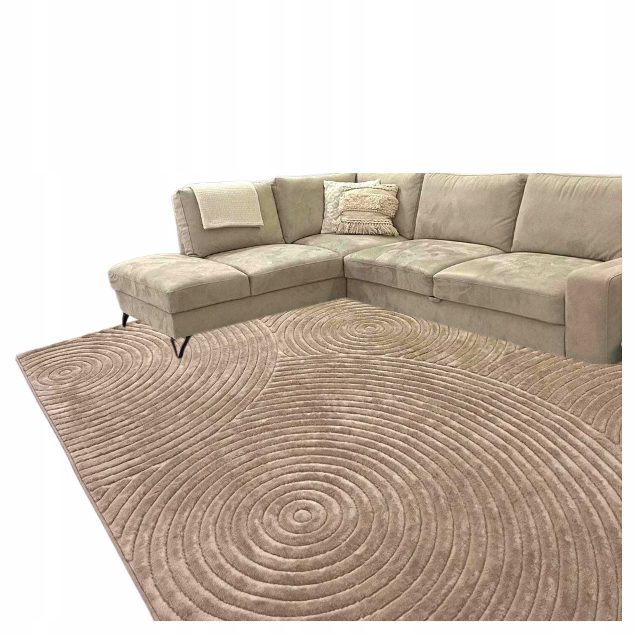 Béžový koberec do obývačky, moderný vyrezávaný geometrický vzor 200 x 280 cm