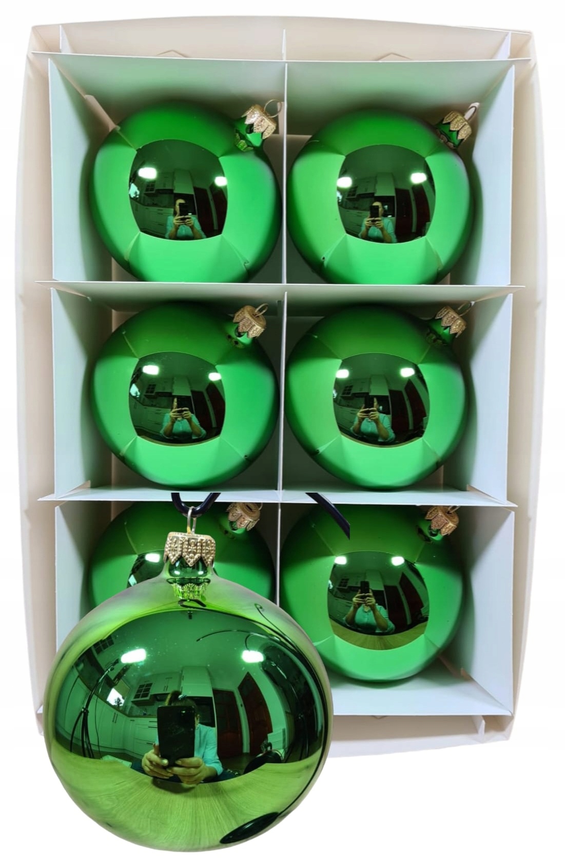 BOMBKI CHOINKOWE SZKLANE ZIELONY POŁYSK 10 cm.