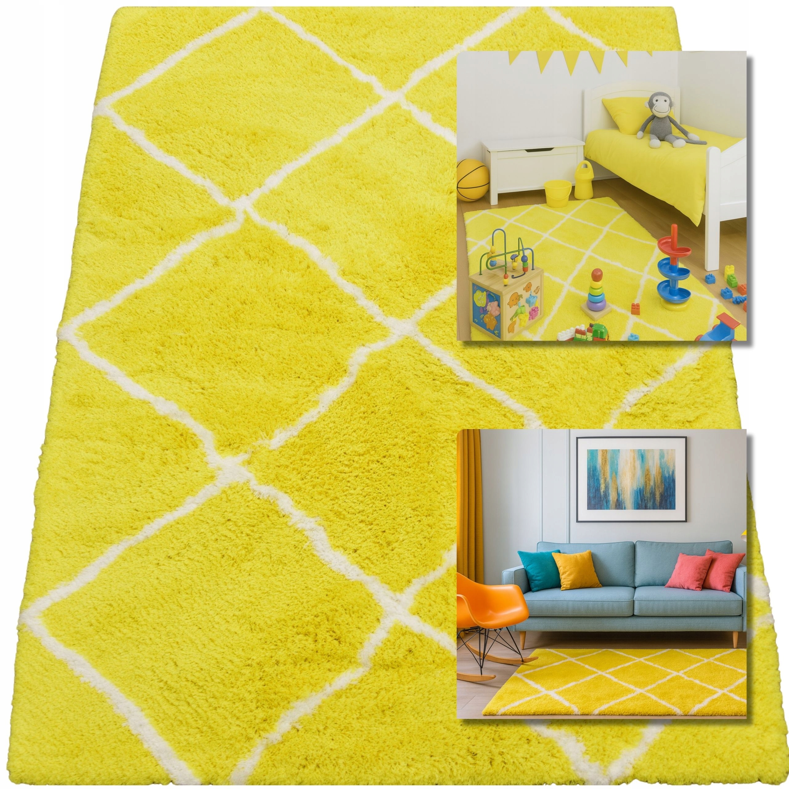 Koberec Žlutý Dětský Koberec Velvet Koberce Shaggy Nadýchané 80x150