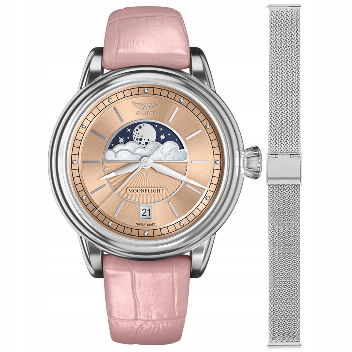 Dámské hodinky Aviator V.1.33.0.259.4.PM-SET stříbrné